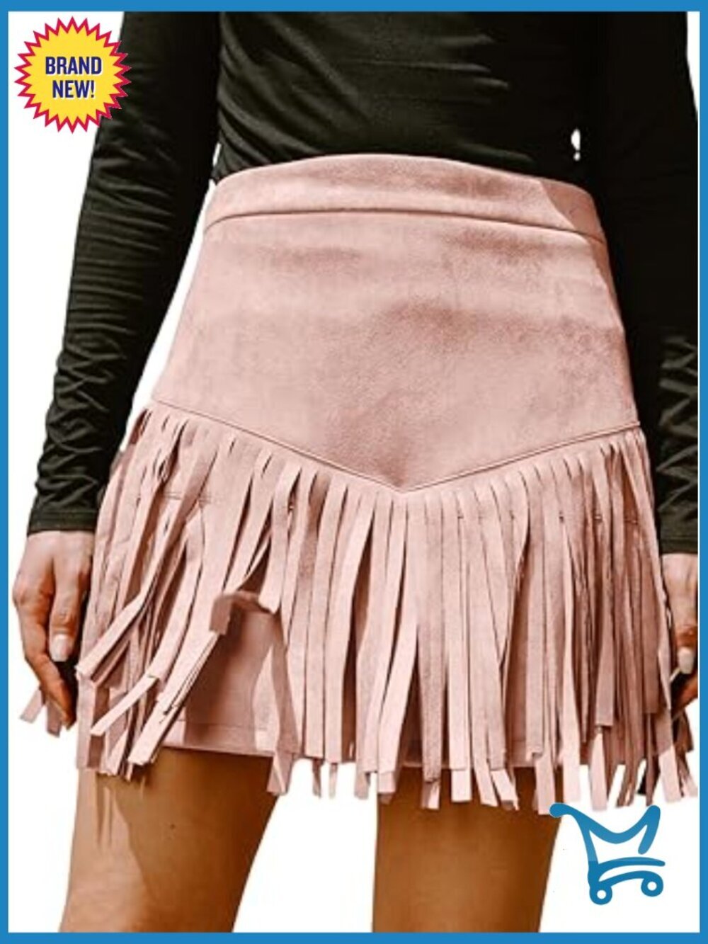 High Waist Fringe Mini Skirt with Tassel Hem